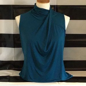 Teal Blue Green Mock Neck Sleeveless Top Petite L